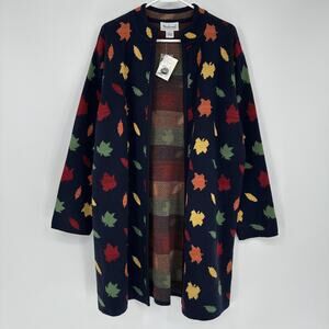 Vintage Westbound Cardigan Sweater Womens Large Long Navy Fall Leaf Knit 90s